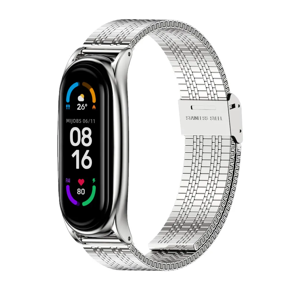 สายสำหรับ for Xiaomi Mi band 9 8 7 6 5 4สายรัดข้อมือโลหะรุ่นทั่วโลก miband 6สำหรับ Mi band 5สายรัดข้อมือ