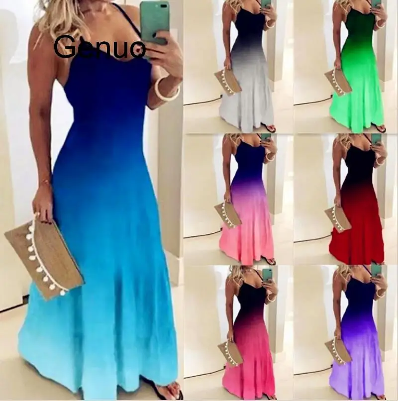 

2020 Women Casual Loose Strap Dress Colors Summer Sexy Boho Bow Camis Befree Maxi Dress s Big Large Dresses Robe Femme