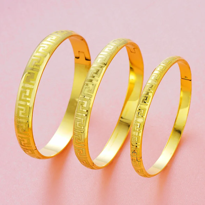 OMHXFC Wholesale European Fashion Woman Girl Party Birthday Wedding Gift Elegant Great Wall 18KT Gold Bangles Bracelets BE73