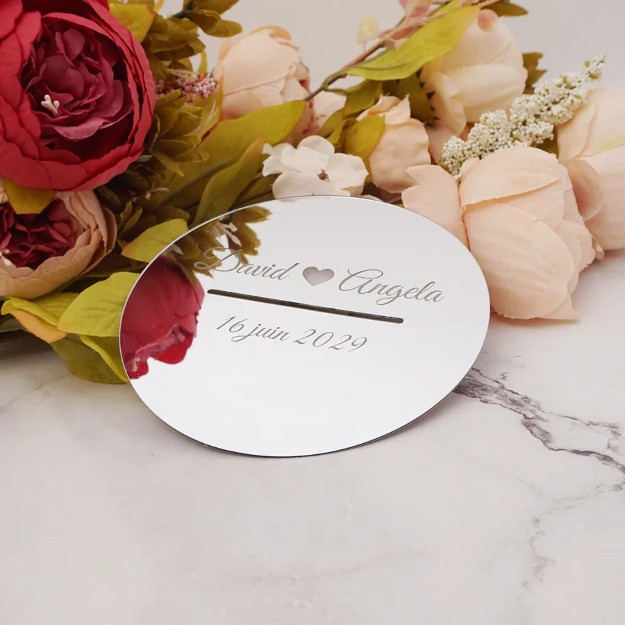 Custom Wedding Mirrored Lid Acrylic Round Boxes Cover With Long Hole For Personalized Donation Party Decor Favors