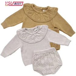 Baby Clothing Set Spring Autumn Winter Infant Kids Knitted Pullovers+Short Pants Suit Toddler Girls Outfits Princess Party Suit