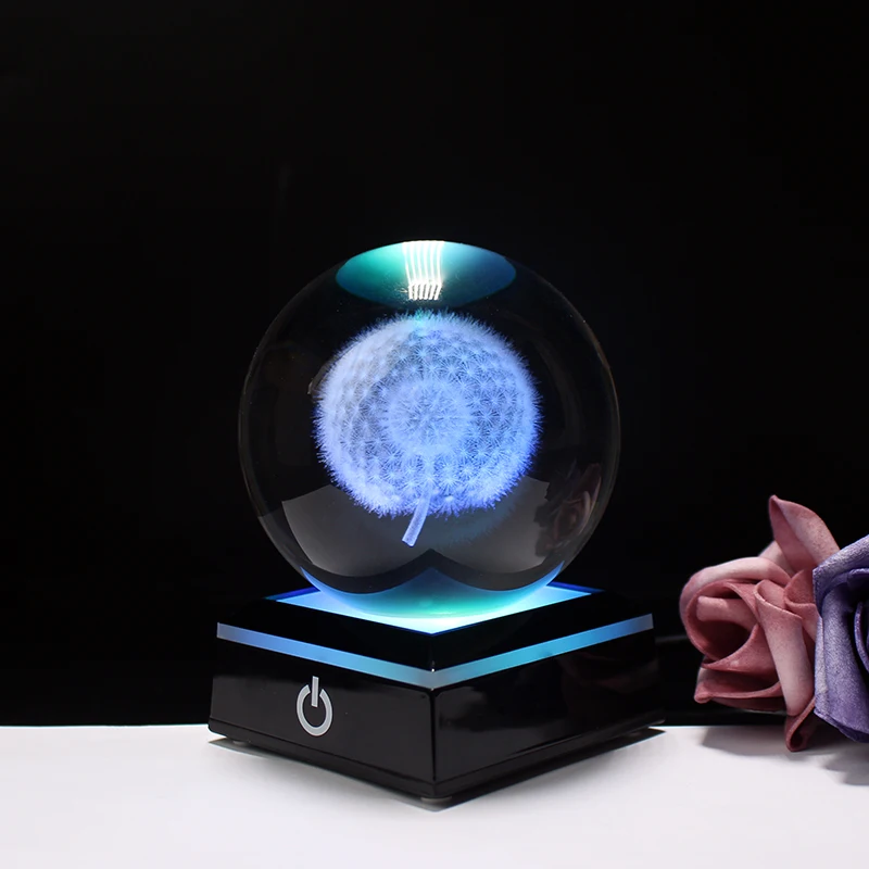 Crystal Dandelion Ball Meditation Healing Global Fengshui Home Decoration 3D Laser Engraved  Glass Craft Sphere Gifts