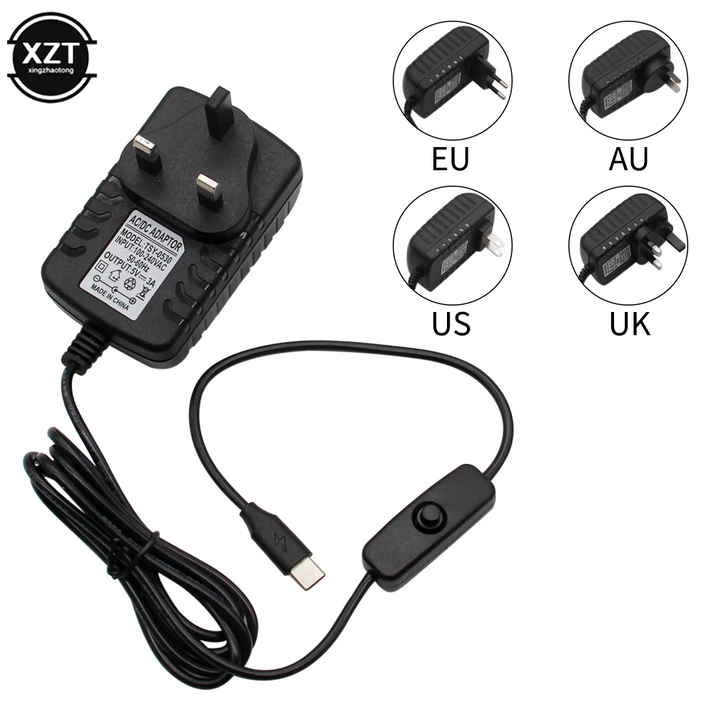Raspberry Pi 4 Type-C Power Supply 5V 3A Power Adapter With ON/OFF Switch EU US AU UK Plug Charger for Raspberry Pi 4 Model B