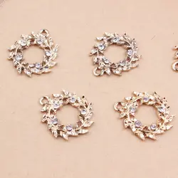 MRHUANG 10pcs Olive Wreaths Leaf Rhinestone Pendant Gold-colour Charms For DIY hand made