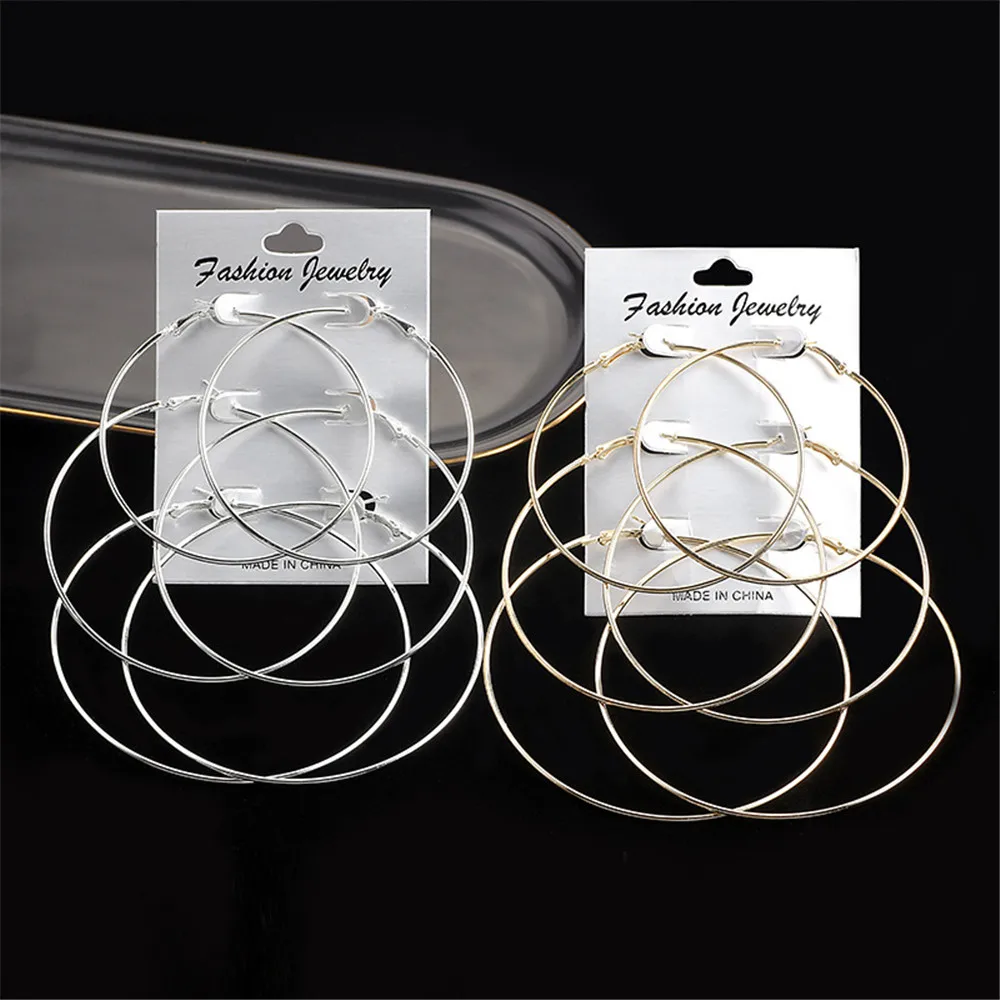 3pair/set Punk Hoop Earrings Set Big Circle Earrings Jewelry For Women Girls Steampunk Ear Clip Fashion Ear Ring Accessories New