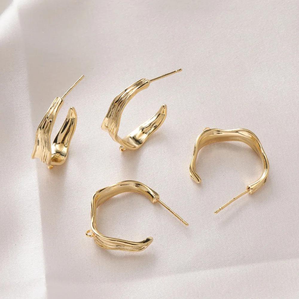 

4PCS 14k Gold Plated C-shaped Ear Studs Silver Needle Charms for Jewelry Making Supplies DIY Earrings Brass Accessories