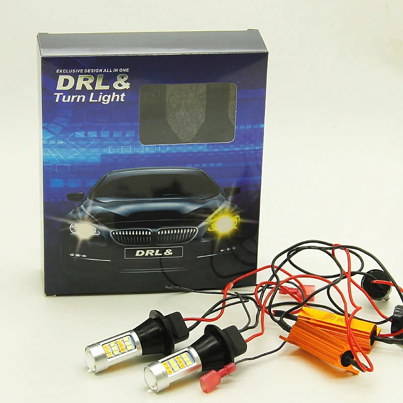 T20 7440 1156 42SMD Car LED Light Dual Color Switchback Turn Signal Lamp Bulb Daytime Running Light DRL 12V