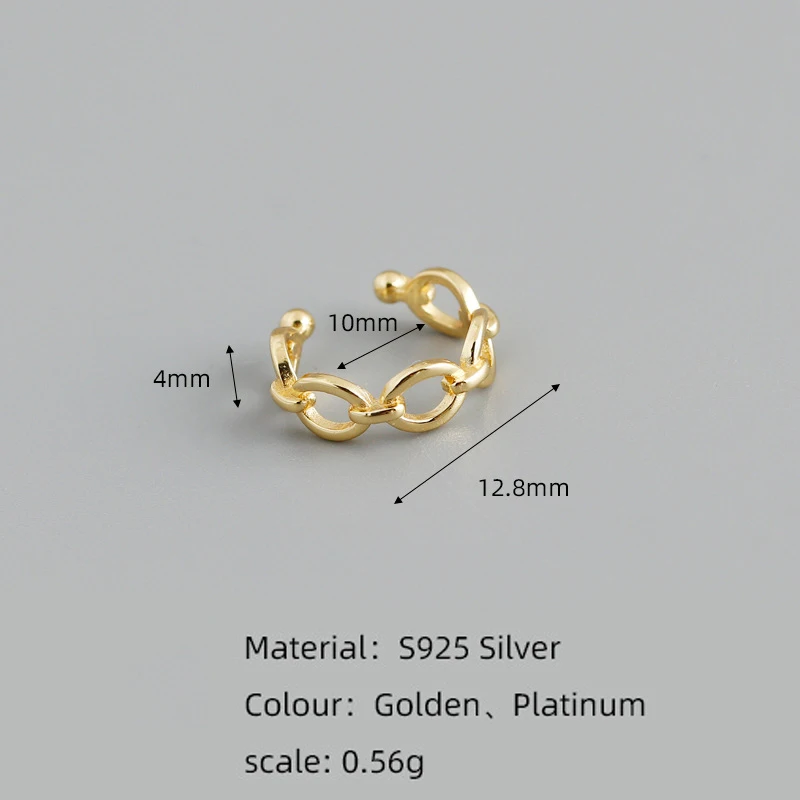 WANTME 925 Sterling Silver Fashion Simple Chain Ear Clip Earrings for Women Chic Non-Piercing Ear Cartilage Jewelry Accessory