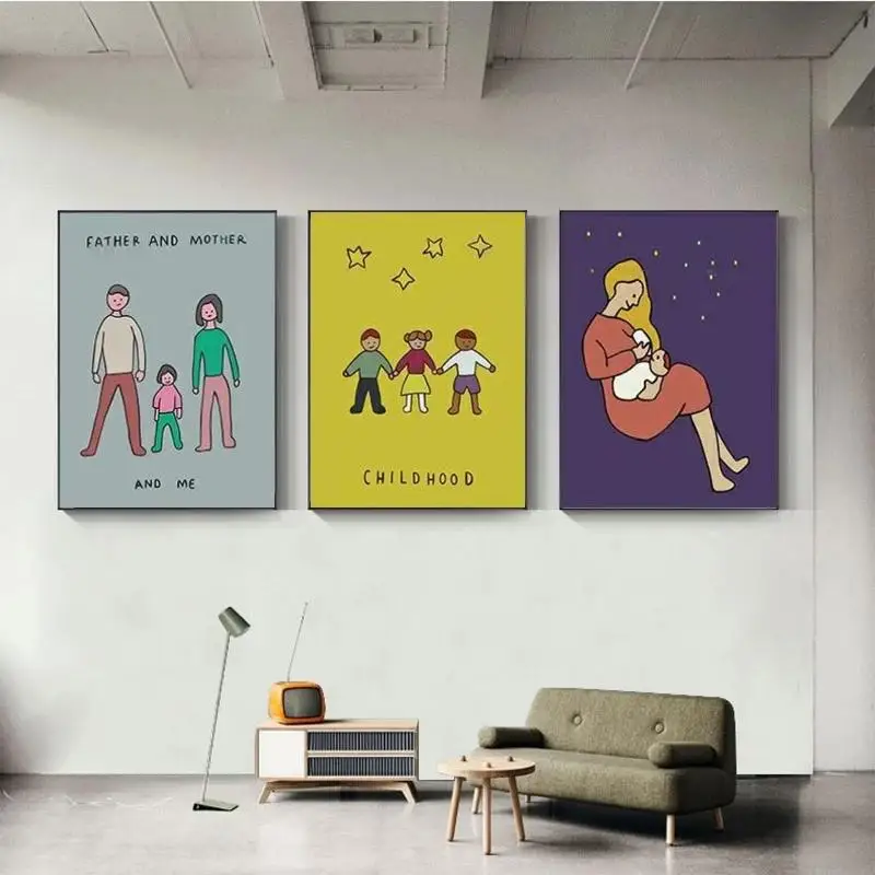 

Cartoon Modern Minimalist Style Father Mother Happy Family Good Friend Childhood Frameless Decoration Painting Starry Sky Poster