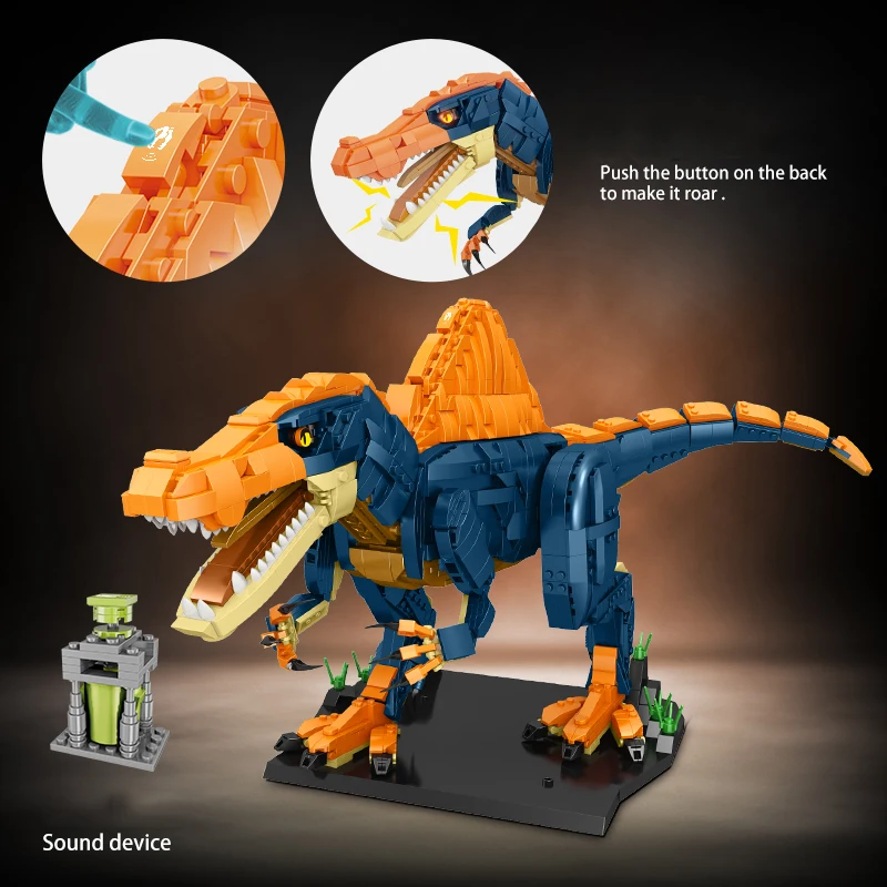 MOC Jurassic Dinosaur World 2 Spinosaurus mini Park Dino Figures Sound Device Building Blocks Bricks Toys For Children XMAS gift