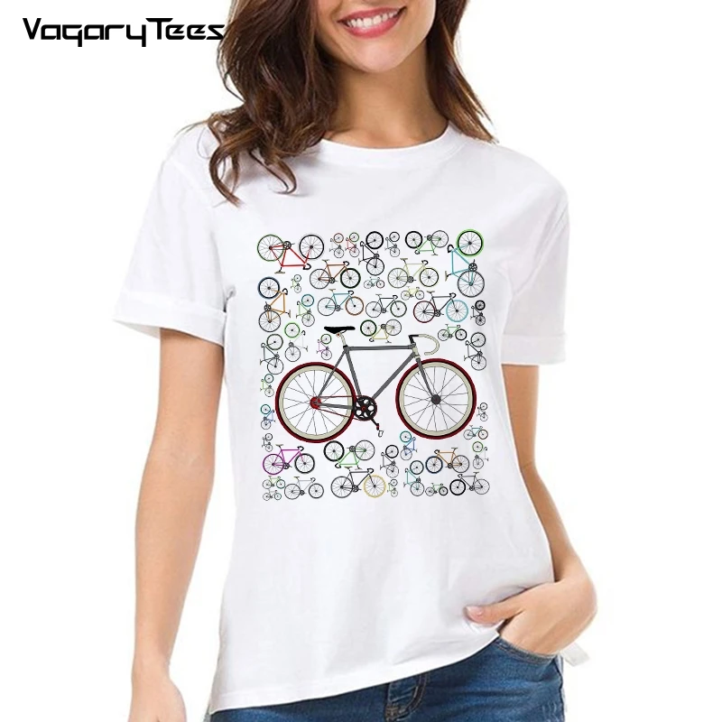 Female t-shirt harajuku kawaii cool Love Road Bikes print funny t shirts women summer white top gear bikes casual tshirt clothe