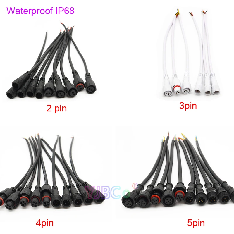 

5 pairs White/Black Cable 2pin 3pin 4pin 5pin 20cm Pigtail Male to Female Jack Waterproof IP68 wire led Connector for LED Light