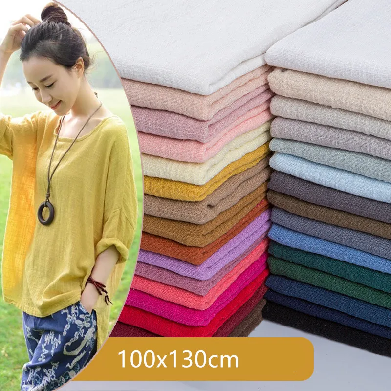 100x130cm Soft Linen Cotton Fabric Organic Material Pure Natural Flax Cambric Eco DIY Clothes Patchwork Fabric