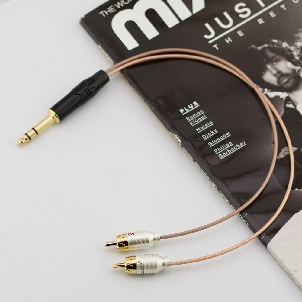 Hifi 6.35mm do 2RCA kabel typu Jack z męskiego na męskie przewód Stereo pozłacany kabel AUX Audio do linii wzmacniacza muzycznego