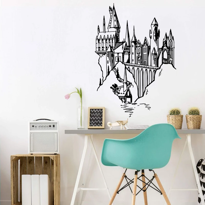 Large Wizards School Magic  Castle Wall Decal Sticker Vinyl Playroom  Kids Room Movie Vinyl Home Decor