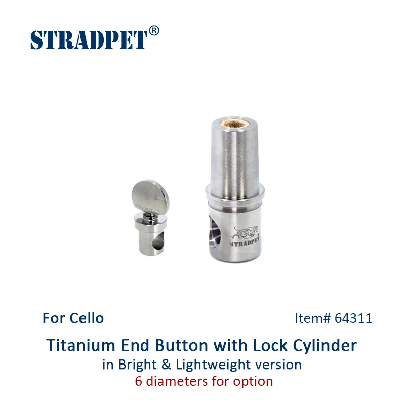 STRADPET Cello Titanium  End Button and Lock Cylinder for Diameter 10mm Endpin only, Lightweight, 6 Size Option