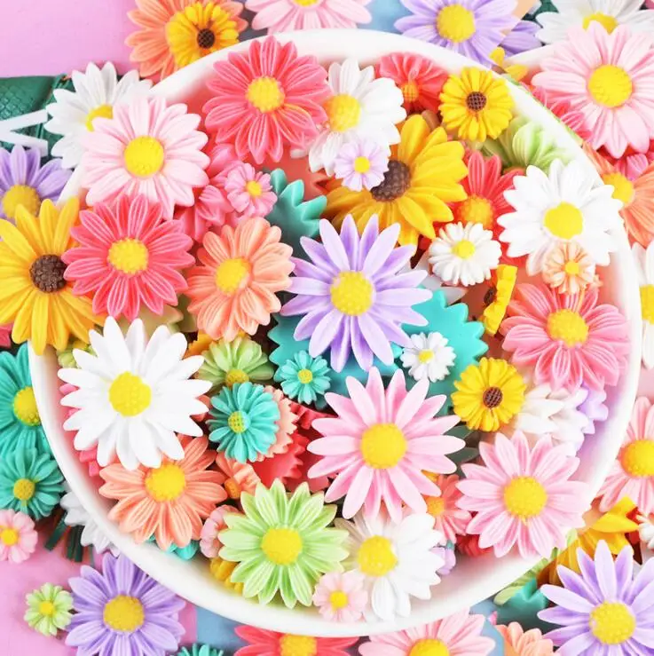 30pcs 50pcs Multicolor Sunflower Flatback Resin Cabochons Scrapbook Craft DIY Embellishments Decor Headwear Accessories