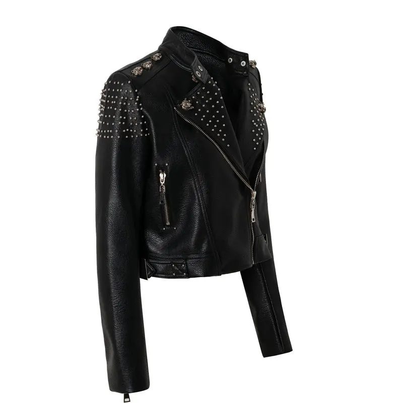 2021 Spring Autumn Fashion Personality Trend Plus Size Motorcycle Jacket Long Sleeve  All-Matching Slim-Fit Leather Coat Urban