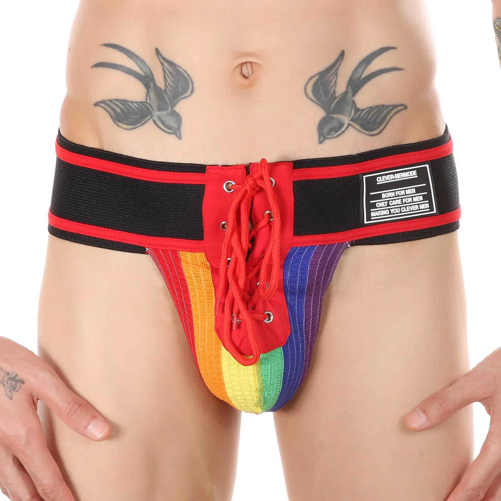 CLEVER-MENMODE-suspensorio para hombre, ropa interior Sexy, Tanga con bolsa para pene, fetiche, lencería con cintura abierta frontal, calzoncillos