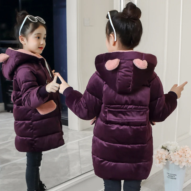 New Girls Golden Velvet Cotton Padded Coat Fall Winter Children's Wadded Clothes Baby Kids Thickened Warm Hooded Outerwear P343