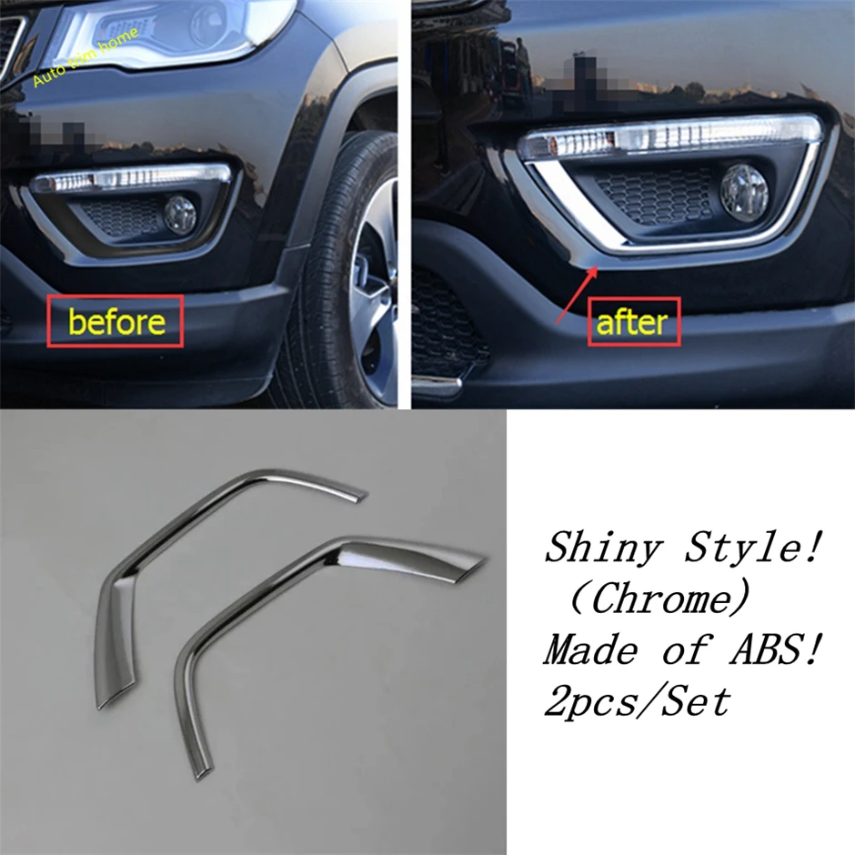 Front + Rear Tail Bumper Fog Lights Eyelid Eyebrow Frame Cover Trim Fit For Jeep Compass 2017 - 2021 Chrome Exterior Accessories