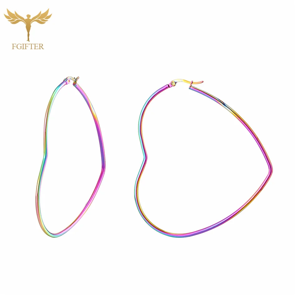 Hyperbole Oversized Irregular Earrings Heart Hoop Earrings Hanging Women's Jewelry Color Stainless Steel Accessories