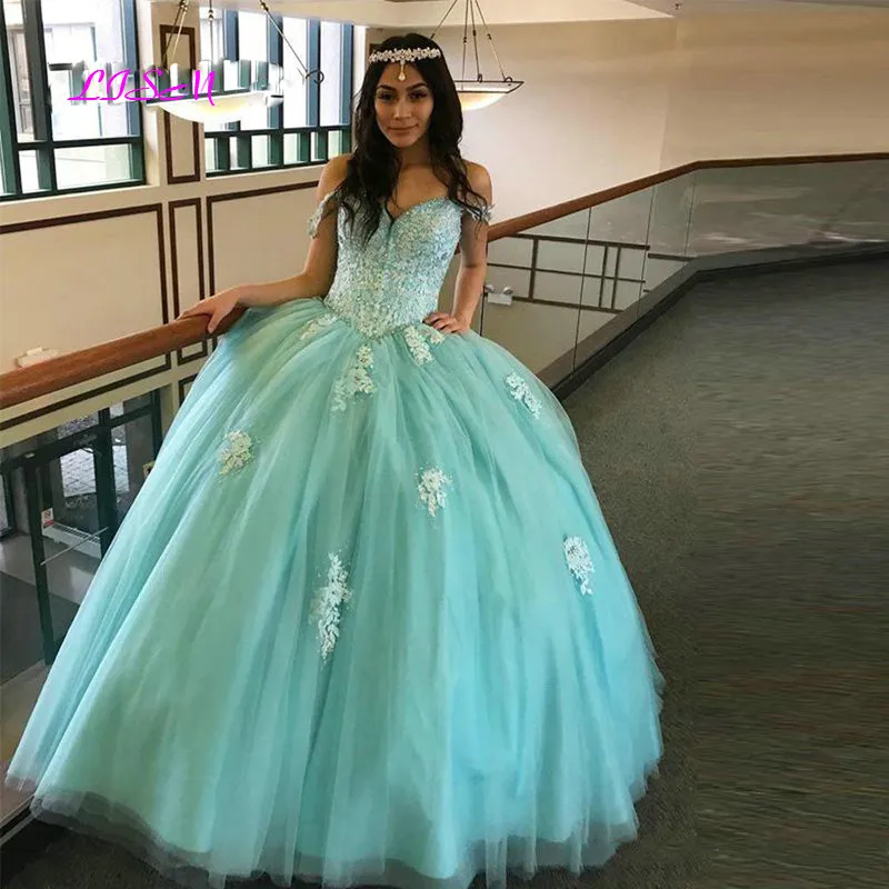 Bescheiden Off Shoulder Baljurk Quinceanera Jurk Vintage V-hals Applique Arabisch Lange Prom Jurken 2019 Nieuwe Vestido Noche Largo