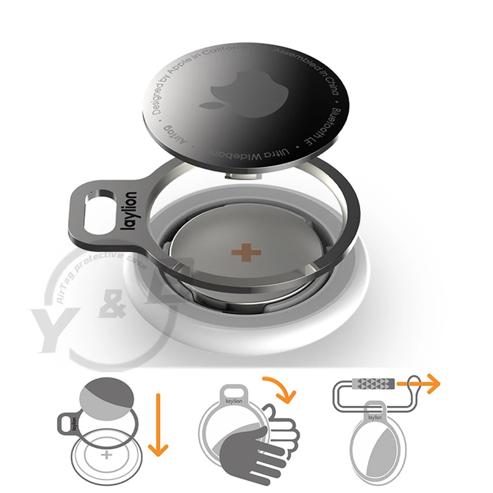 New For Apple AirTag Tracker Holder Stainless Steel Metal Ring Protective Case With Anti-Lost Waterproof Device With Keychain
