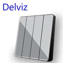 Delviz Grey Crystal glass panel, UK Standard 16A Switch, AC 110V-250V,Universal 86 button switch, 4 Gang 2 Way Wall Light Switch