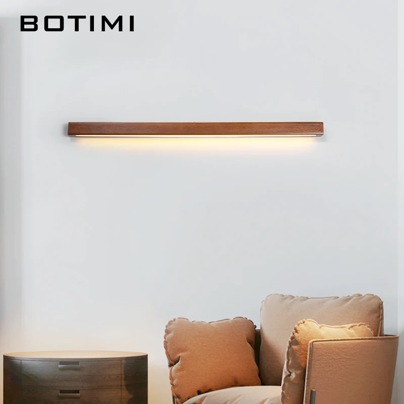 BOTIMI Nordic Style Wooden LED Wall Lights Bedroom Bedside Corridor Lighting Modern Background Wall Lamp Wall Mounted Home DECO