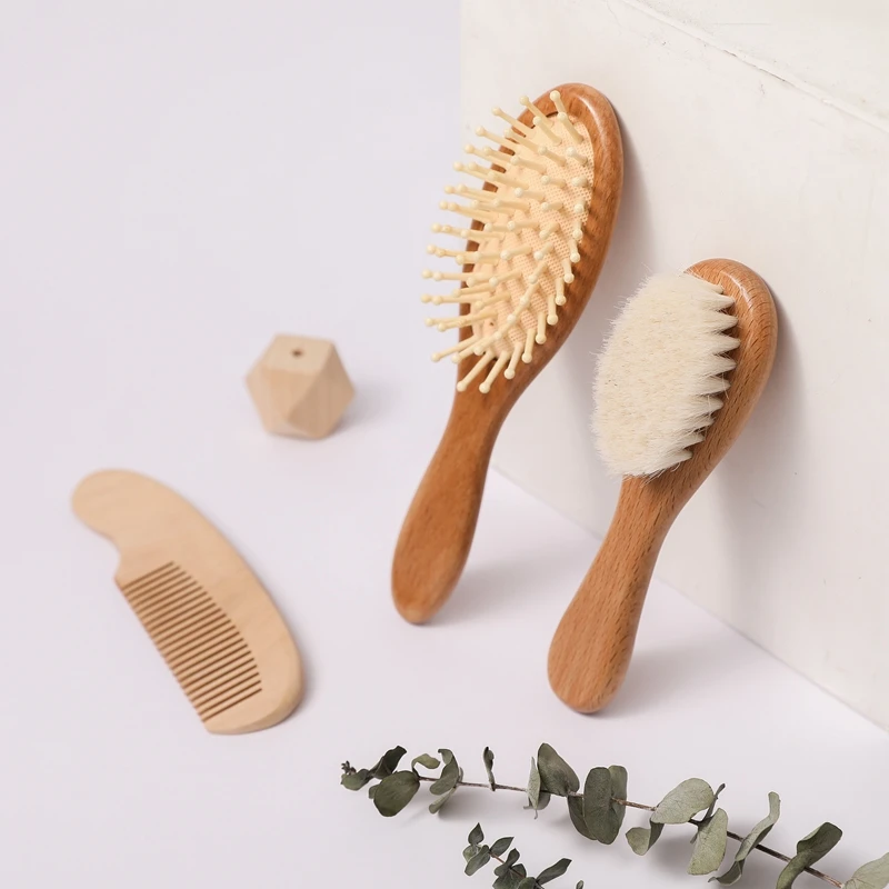 Personalized customization Baby Hair Comb Brush Set Natural Wooden Comb Wool Newborn Baby Hair Comb Brush Baby Personalized Gift