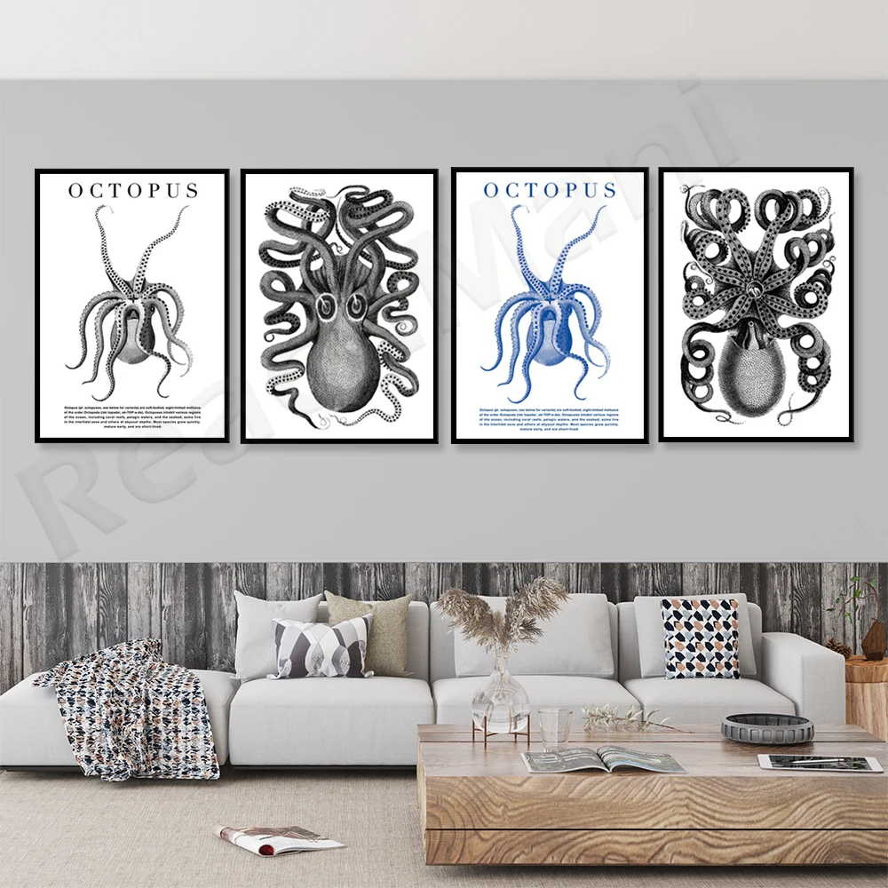 

Wall Art Picture Canvas Octopus Animal Underwater Poster Home Decor Modular Painting HD Printing Frameless Bedroom