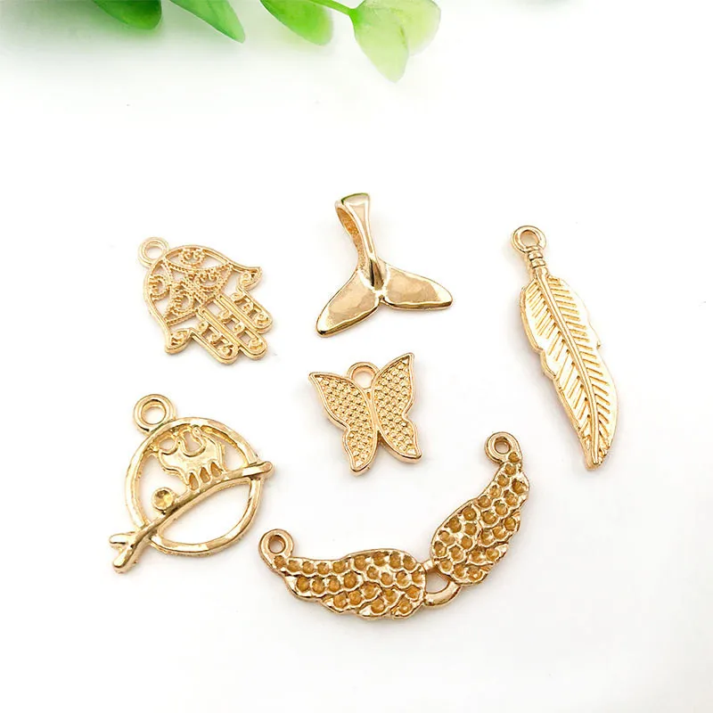 100pcs/set Pcs Kc Gold Color Alloy Charm Bracelet Pendant Earring Accessories Diy Jewelry Making Necklace Multi Shaped Mix