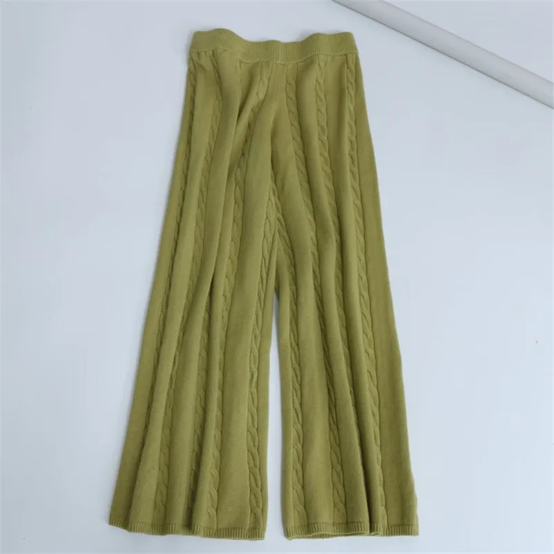 

Knitted Wool Pants Women Elastic Waist Wide Leg Pants Trousers Autumn Winter Casual Bottom Pants Straight Pants Streetwear