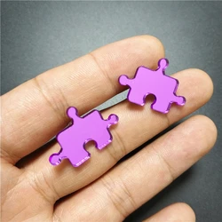 KUGUYS Classic Blocks Puzzle Stud Earrings for Women Mirror Purple Mosaic Fashion Party Jewelry Novelty Accessories