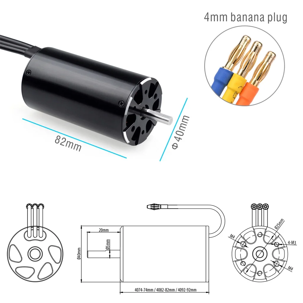 Bezszczotkowy silnik bezczujnikowy Rocket RC 4082 1900KV 1600KV 1120KV 930KV do łodzi RC 1000 mm (lub powyżej)