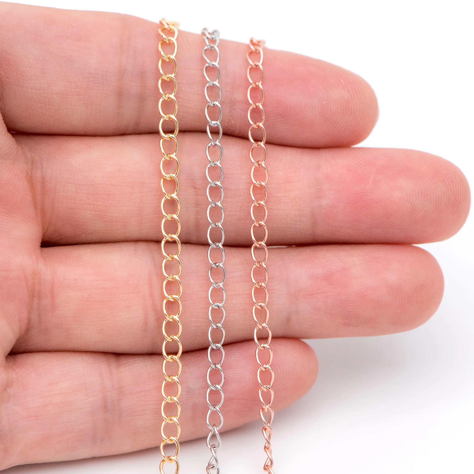 Gold/ Silver/ Rose Gold Curb Chain, Real Gold/ Rhodium Plated Brass Chain, DIY Jewelry Findings (LK-175)