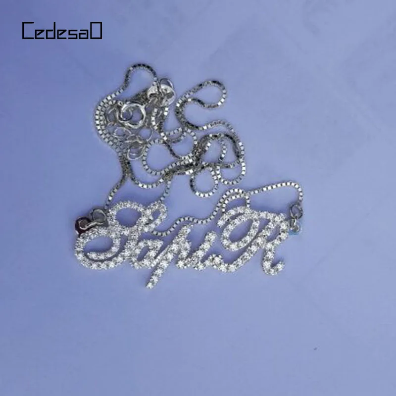 Imagem -04 - Colar de Cristal com Pingente de Letras S925 Colar Feminino com Nome de Zircônia Placa de Identificação Personalizada com Brilho Presente de Casal e de Natal