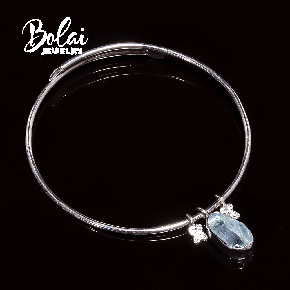 bolaijewelry,Handmade natural aquamarine bracelet, simple niche design 925 sterling silver best gift for a girlfriend