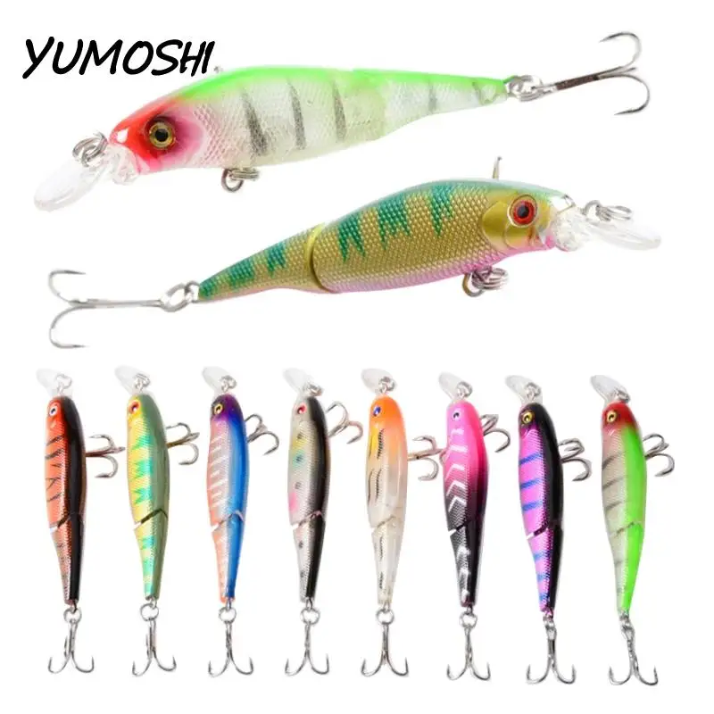 

8pcs 8.8cm 7.4g Multi-jointed Color Minnow Fishing Lure Plastic 6# treble hook Artificial Bait Sinking Rattles Fishing Lures