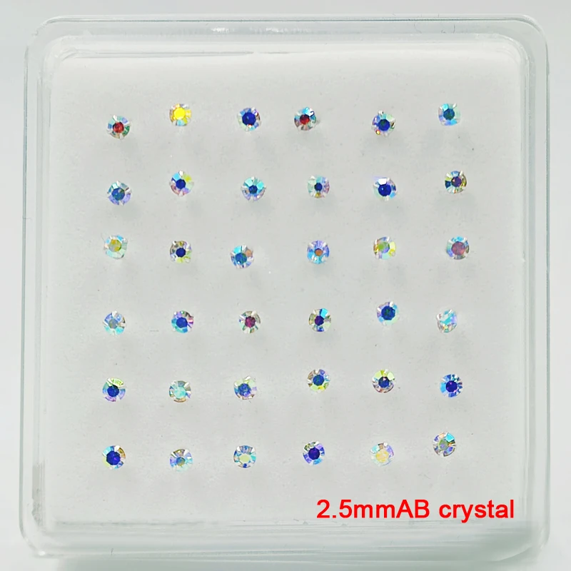 

925 Sterling Silver 2.5mm AB Crystal Nose Stud Nose Pin Unisex Nariz Piercing Jewelry 36pcs/pack