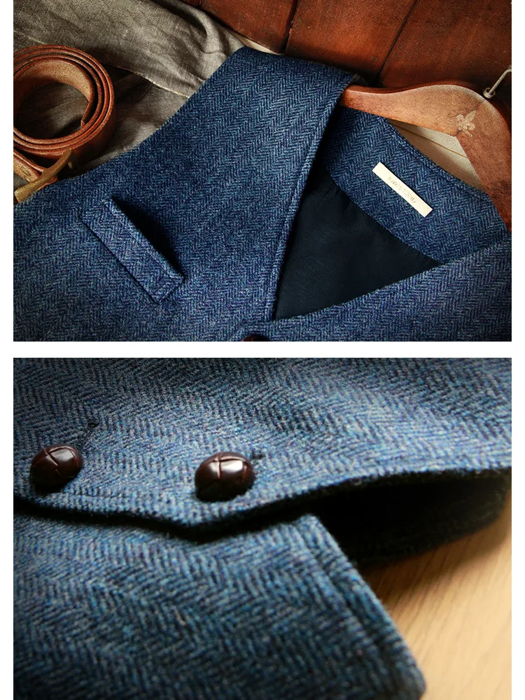 Men's Suit Vest Blue Single Breasted Woolen Blended Mens Vest Denim Jeans Waistcoat Jacket Slim Fit Casual Formal Business