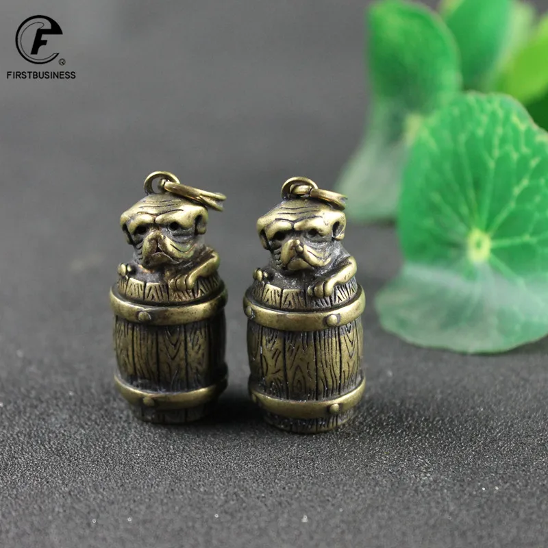 Vintage Brass Dog barrel Miniature Figurines Lucky Desktop Ornament Home Decorations Fragrant incense holders Keyring