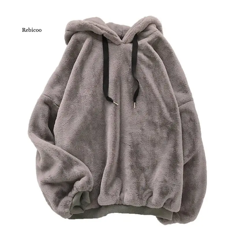 

Autumn Winter Women Hooded Coats Soild Harajuku Loose Casual Warm Hoodies Ladies Fleece Flannel Pullover Female Sweatshirt