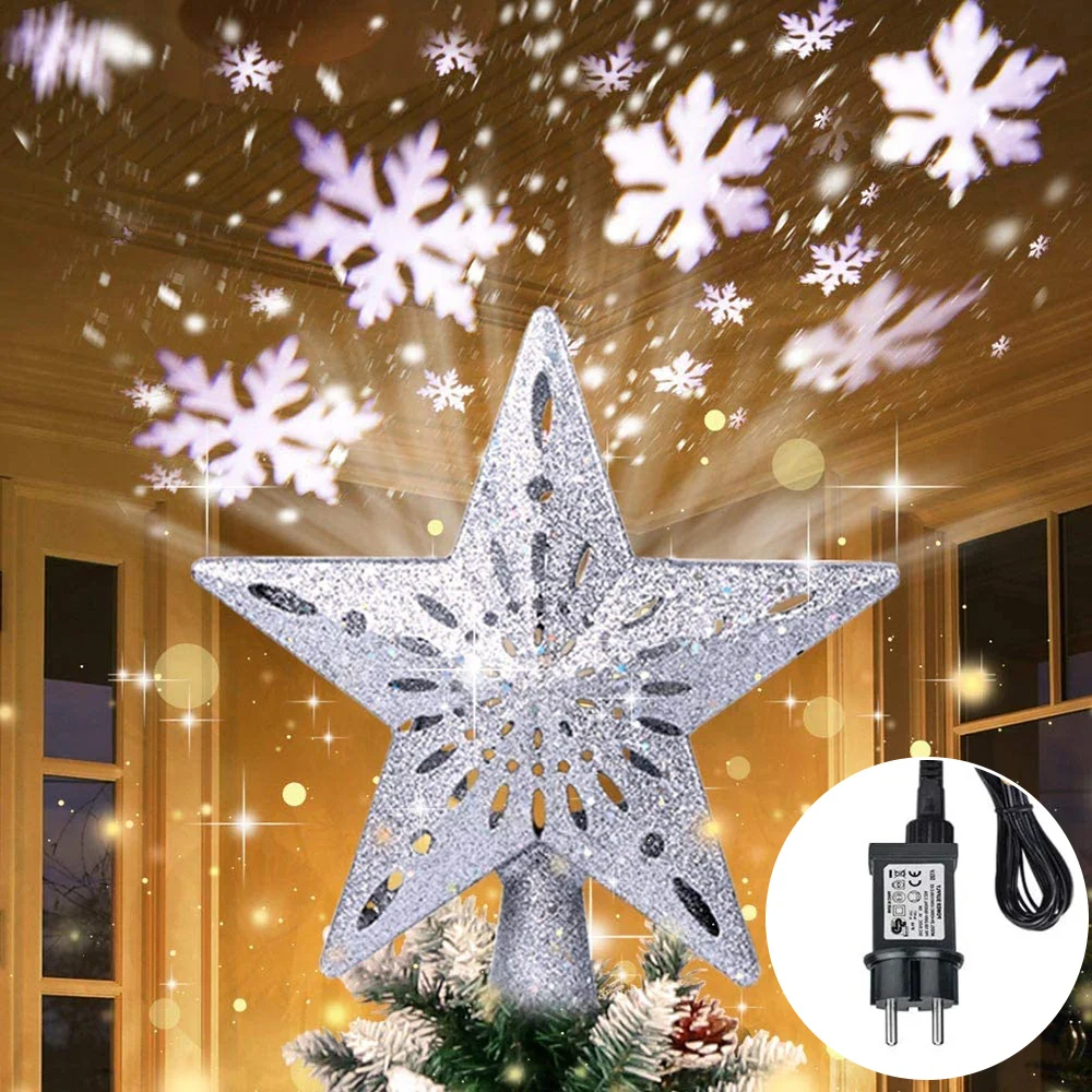 

EU/US/UK Plug in Christmas Tree Topper Star Projector Lights 3D Snowflake Night Lights Party Tree Decorations Christmas Ornament