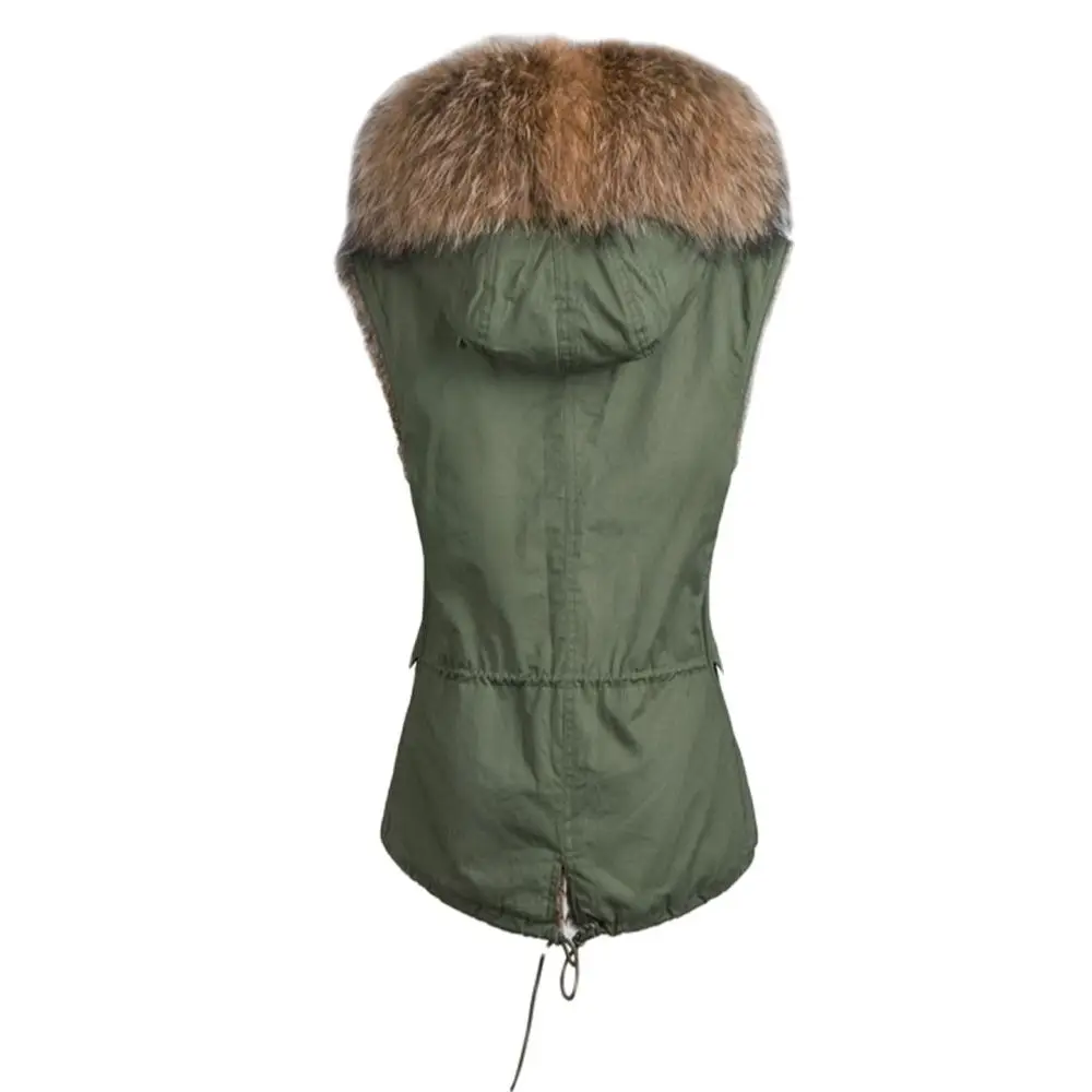 Gilet en Fausse Fourrure de Lapin pour Homme, Veste avec Col à Capuche, Style Design, Vert Armée, Dernier Hiver