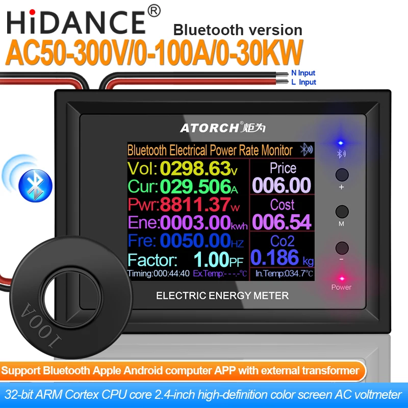 Voltmètre numérique AT24CB ac300 v 100a, ampèremètre, détecteur d'énergie, transformateur CT