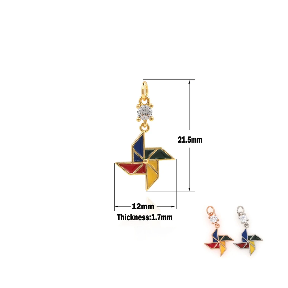 Colorful Windmill Pendant,Micro-Pavé CZ Gold Rainbow Windmill Necklace,Windmill Pendant 21.5×12×1.7mm