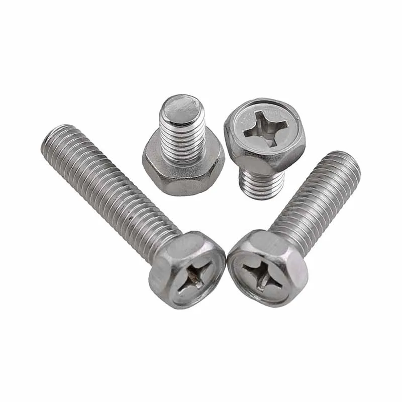 304 Stainless Steel Phillips Hex Head Screws Cross Head Hexagon Bolts M3 M4 M5 M6 M8