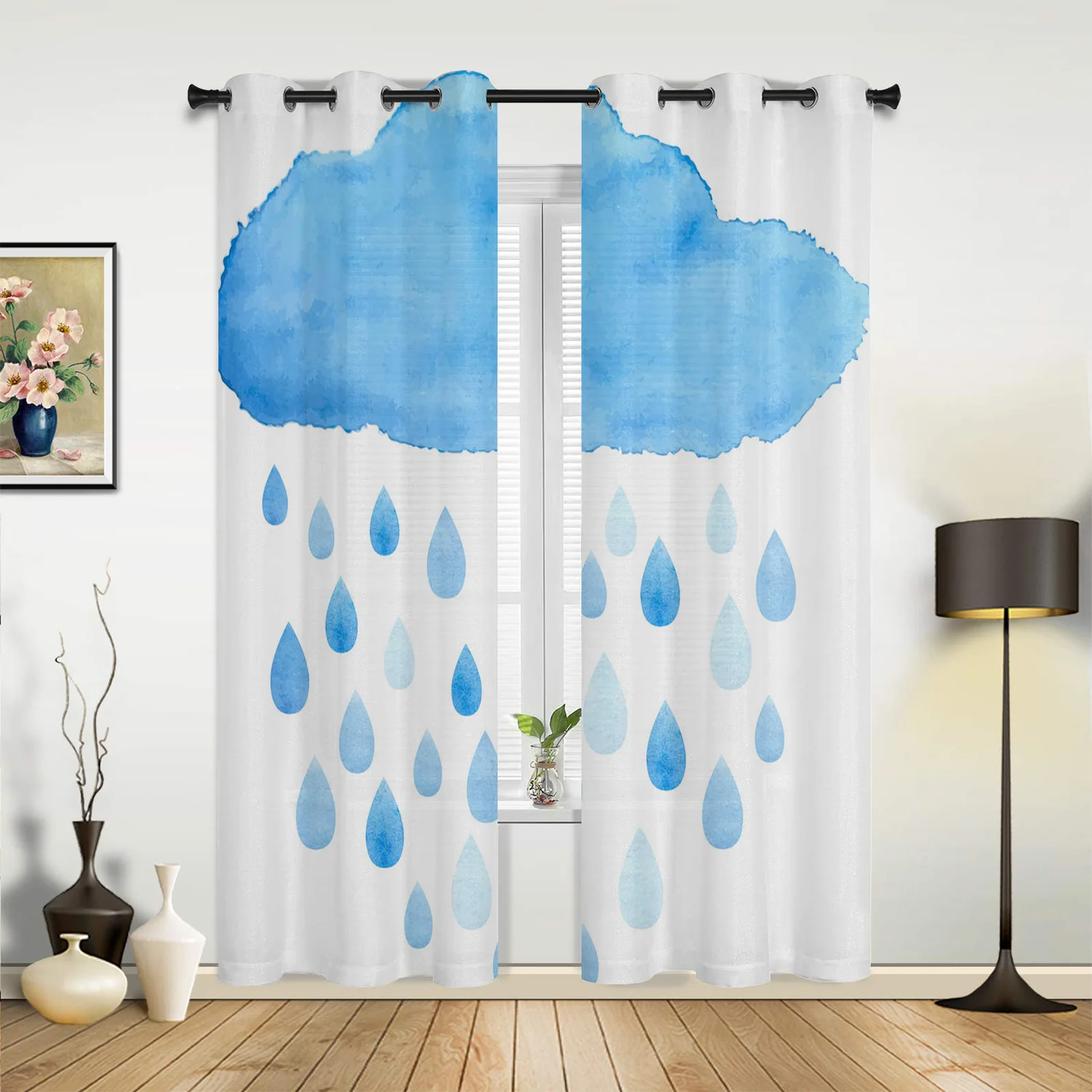 Patio Curtain Clouds Raindrops Blue Outdoor Curtain For Garden Patio Curtains Bedroom Living Room Kitchen Bath Room Panel Drape